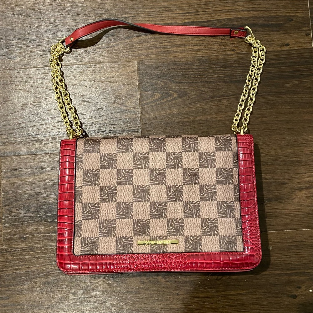 Steve Madden Red Croc Trim Logo Shoulder Bag
